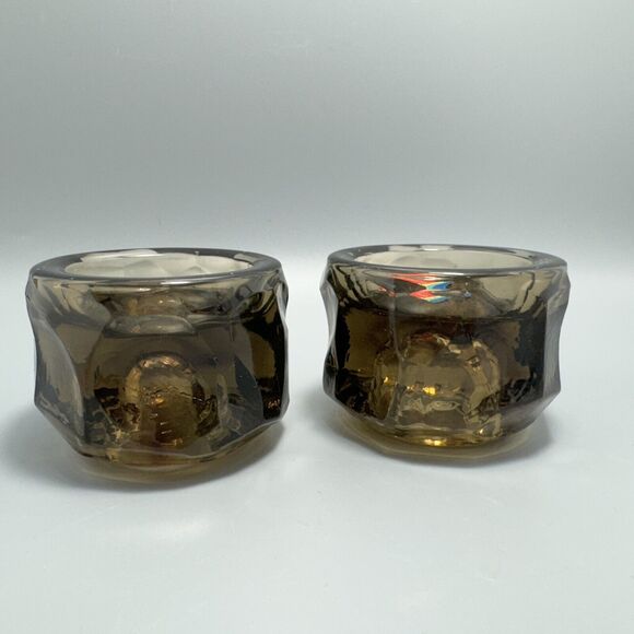 Vtg Fostoria Amber Brown Glass Taper Candle Stick Holder 2" Stackable Depression - Picture 7 of 11